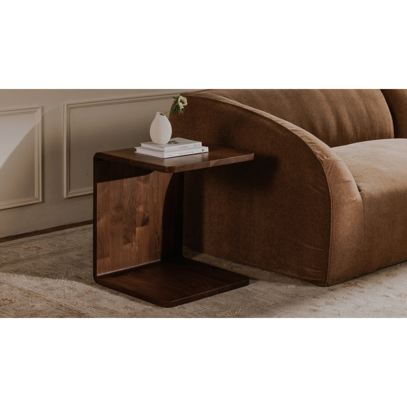 Rosalia Carrie Solid Wood C-Shaped Side Table, Walnut