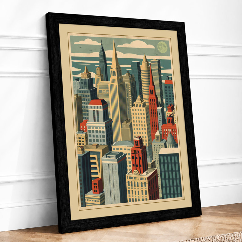 Skyline Art Deco - Framed Print, A1 - 84.1 x 59.4 cm, Black