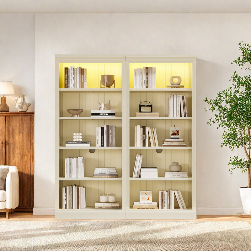83" Tall Wood Bookcase Suite With Light Strip ,5-Tier Decor Bookcase Suite With Adjustable Shelves,Storage Organizer,Free Standing Storage Shelves Suite For Living Room,Home Office