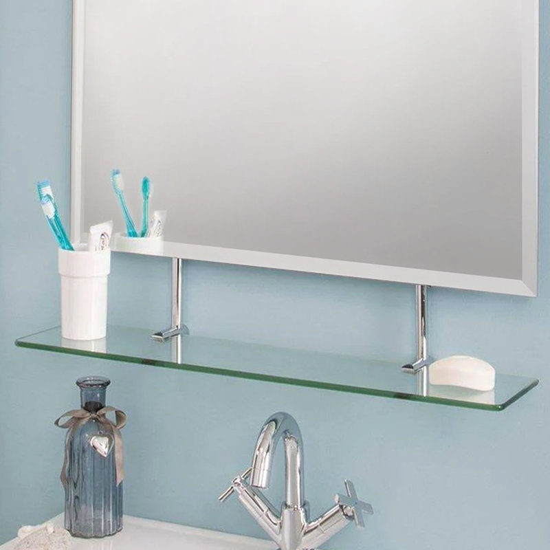 Glass Flat Wall Mirror with Shelves