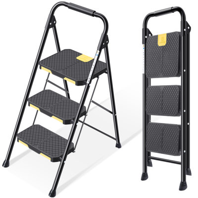 3 Step Ladder,Metal Ladder,Folding Step Stool Pass 800 lbs Load Testing,Library Ladder,Decorative Kitchen Step Ladder