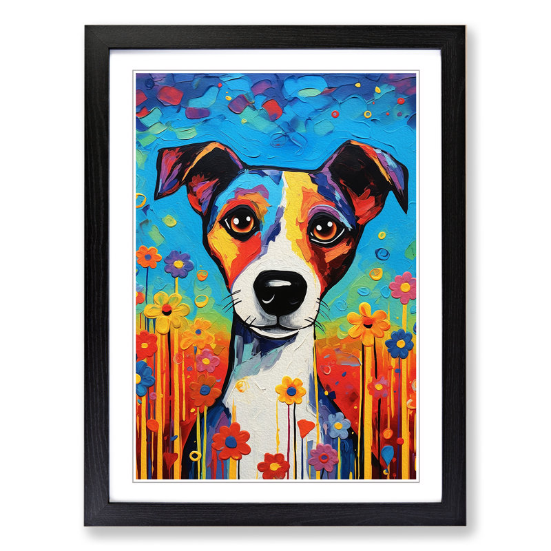 Jack Russell Expressionism - Single Picture Frame Print on Wood, Black, 46cm H x 34cm W x 2cm D