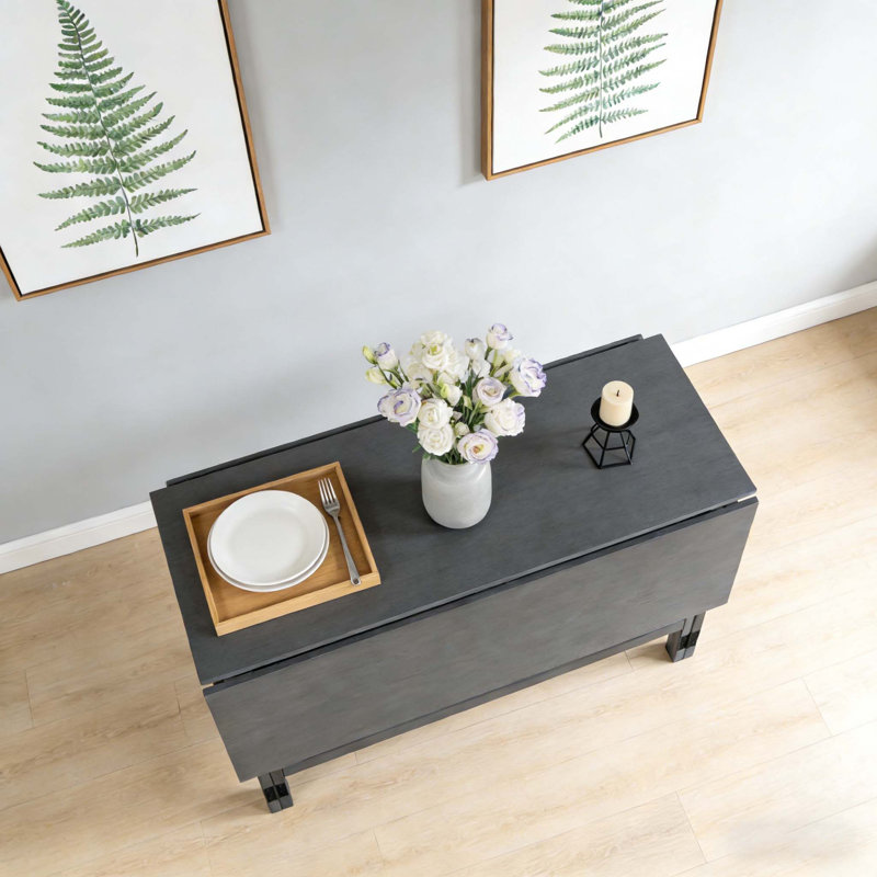 Wood Extendable Dining Table with Drop Leaf,  for Space-Saving and Rustic Decor, Gray, Gray