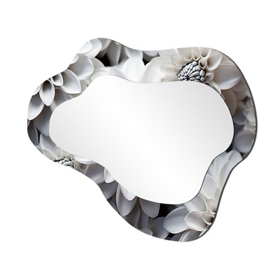 Essential Black And White Mums Beauty - Mums Cloud Mirror, Black Asymmetrical Decorative Wall Mirror, Printed Metal Art