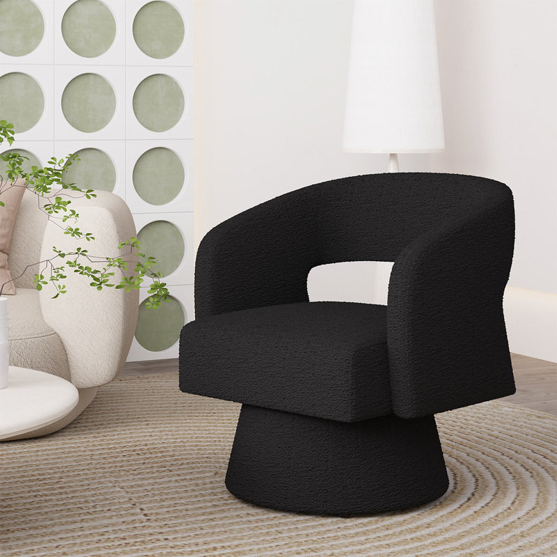 Fauteuil d'appoint pivotant en tonneau avec base pivotante à 360 ° Teddy Teddy, chaise longue moderne pour le salon ou la chambre à coucher