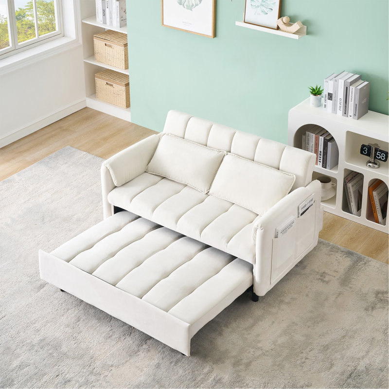 Canapé 52 po beige moderne en velours, Beige
