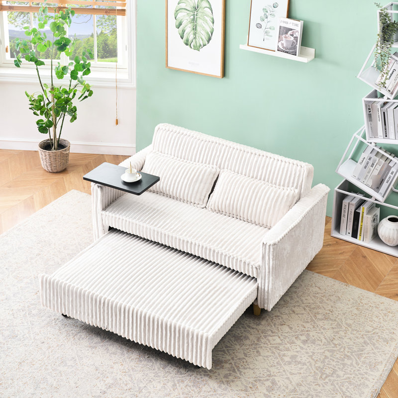 Double velours côtelé beige avec table mobile et connexion, convenant à différentes fentes de bureau pour améliorer votre espace de vie