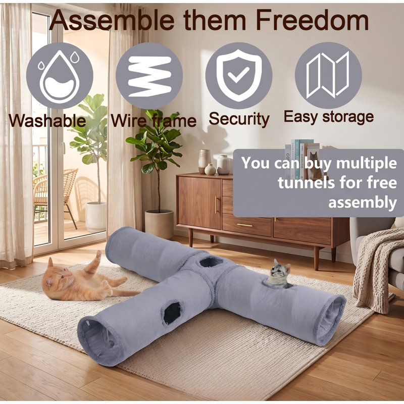 Tunnel de jeu en suède durable et pliable avec balle de jeu, petite taille, pour chats d'intérieur, chiots, chatons, lapins