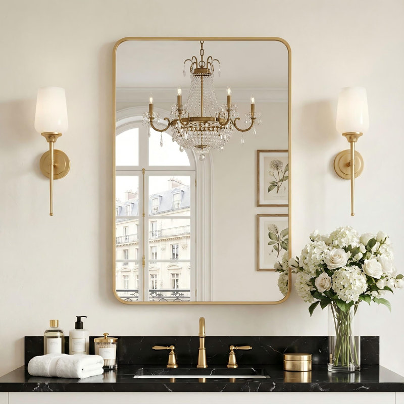 Mercedita Metal Rectangle Wall Mirror, 36" x 24", Gold