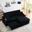 Chaise longue pliable cachée en velours côtelé noir avec porte-gobelet, repose-pieds et rangement pour un appartement moderne vivant au calme-728316005