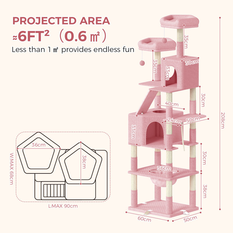 Cat Tree 208cm H Cat Tree, Pink