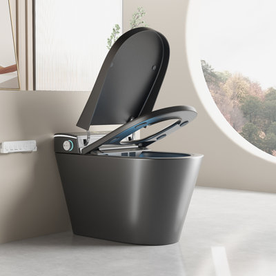 Combinaison de bidet de toilette intelligente, couvercle à ouverture / fermeture automatique, chasse d'eau automatique sans réservoir de 1,28 GPF, siège chauffant, lavage à sec et à sec, fermeture intelligente intelligente, affichage à DEL, gris