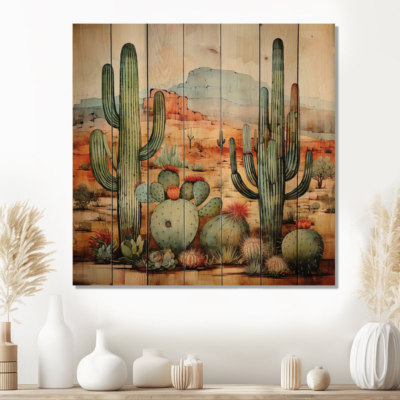 «Desert mexicain Serenity II», reproduction d'art mexicain sur bois, H 25 po x l 25 po