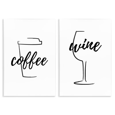 «Simple Coffee Wine Dessin», ensemble de 2 plaques murales par Martina Pavlova