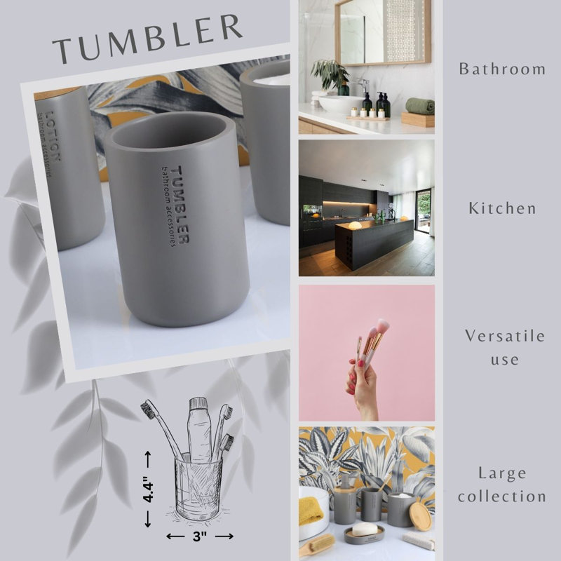 Modern Matte Gray Polyresin Bathroom Tumbler Toothbrush Holder