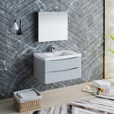 Formosa Fresca 36"" Wall Mounted Single Sink Bathroom Vanity Set with Medicine Cabinet -  FVN9036GRG