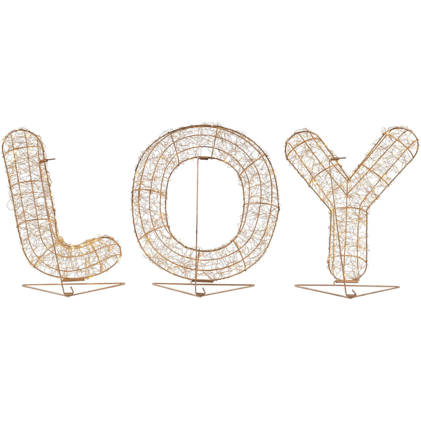 16" LED Twinkle Lighted Gold Metal Wire Joy Sign Outdoor Christmas Decoration