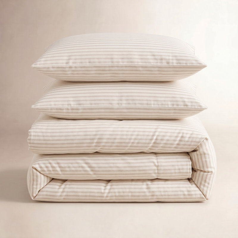Ensemble de housse de couette 7 pièces Birch Lane, Full Duvet Cover + 2 Standard Shams, Gris / rayé crème