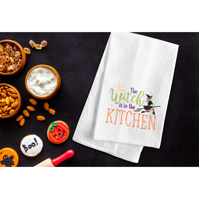 Witch Is In The Kitchen Halloween Cotton Embroidered Waffle Weave Kitchen Towel