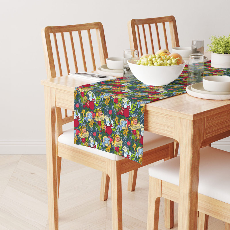 Absalom Floral Table Runner, 108" x 14", Happy Jewish New Year