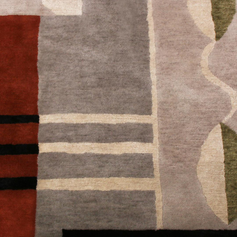 Mid Century Modern Hand Knotted Geometric Area Rug, Rectangle 6' x 9'