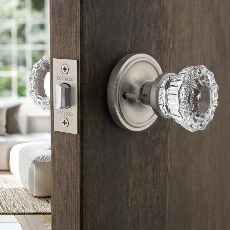 Classic Rosette with Crystal Door Knob, Satin Nickel, 2-3/8"