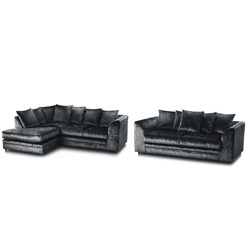 Romelia 2 - Piece Velvet Living Room Set, Black, Left Hand Facing 