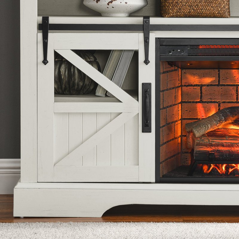 Crédence de rangement Jacintha l 60 po avec foyer électrique inclus, Blanc jasmin