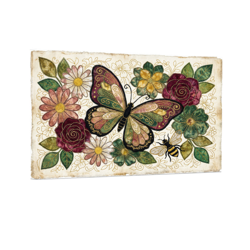 Animaux, papillon, fleurs, feuilles, motif d'abeilles, conception artistique, style rétro, H 24 po x l 36 po