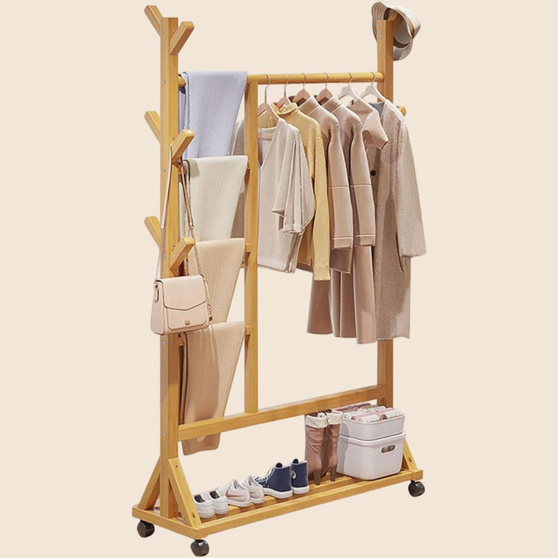 Étagère de rangement en bambou pour vêtements
