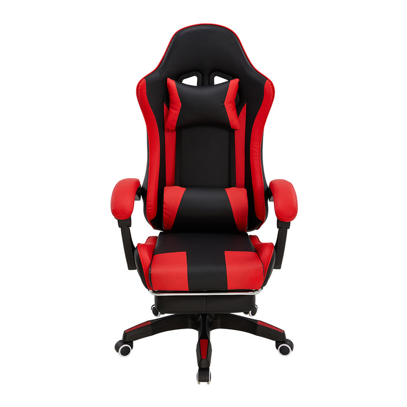 Adjustable Reclining Ergonomic Swiveling Game Chair with Footrest, Red/Black