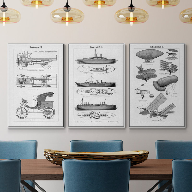 Vol industriel, reproduction sur toile 3 pièces, H 40 po x l 90 po x P 2 po, Blanc