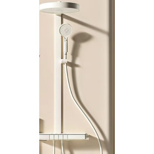Laotongjiang Cream Style White Digital Shower Set, Piano Key Multifunction Boost
