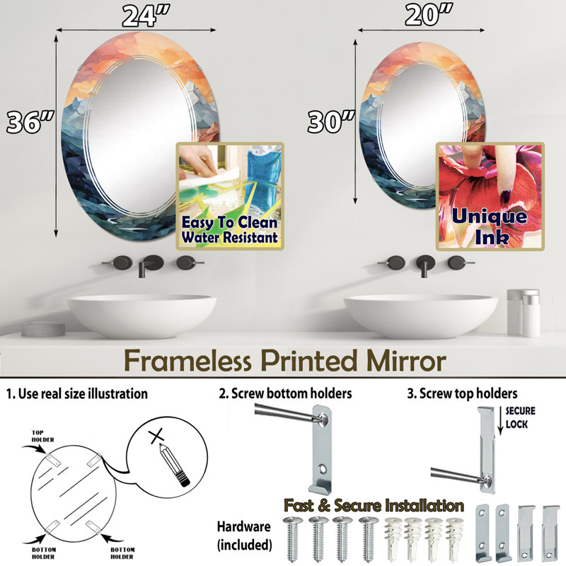 Cebalrai - Miroir mural Cottage ovale, 36 po x 24 po