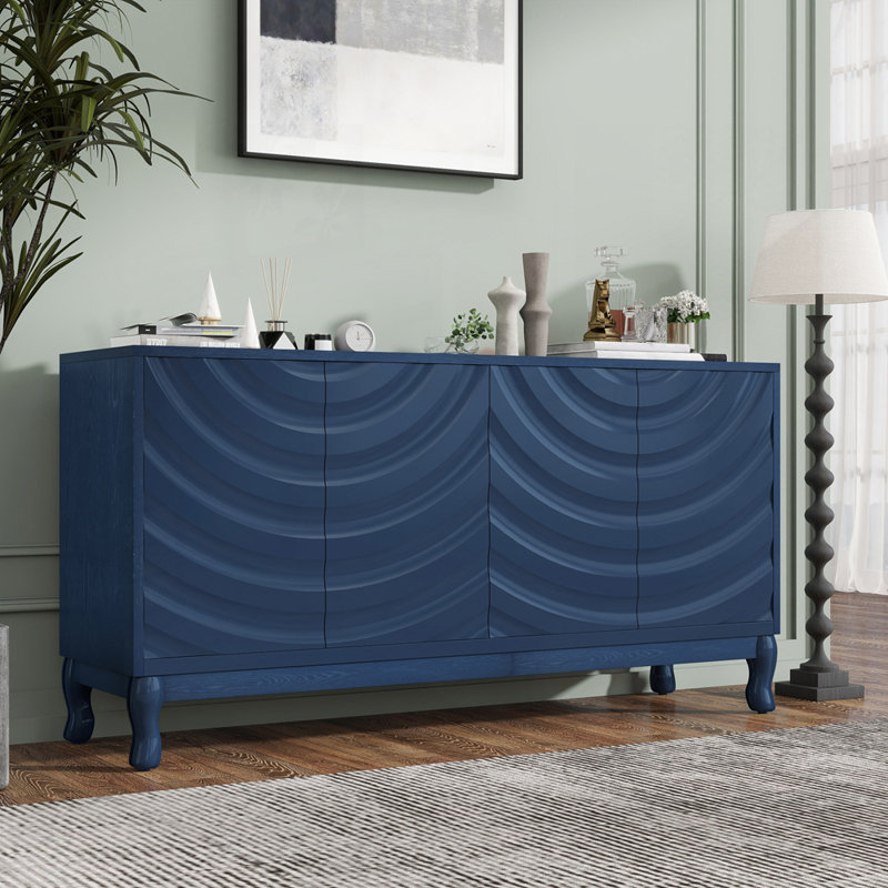 Élégant buffet à quatre portes avec motif ondulé pour plusieurs pièces, Marine
