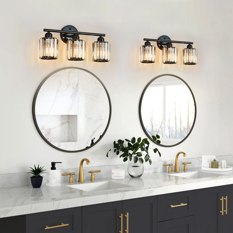 Modern Plating Black 3-Light Crystal Vanity Light Vertical Bathroom Light Fixture Over Mirror for Dressing Table Sink, Compatible with Dimmable Bulbs (Bulbs Not Included)