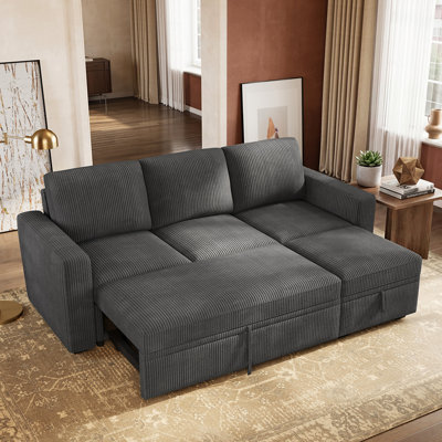 Hoelscher L-shaped Sectional Sleeper With Storage Corduroy Dark Gray