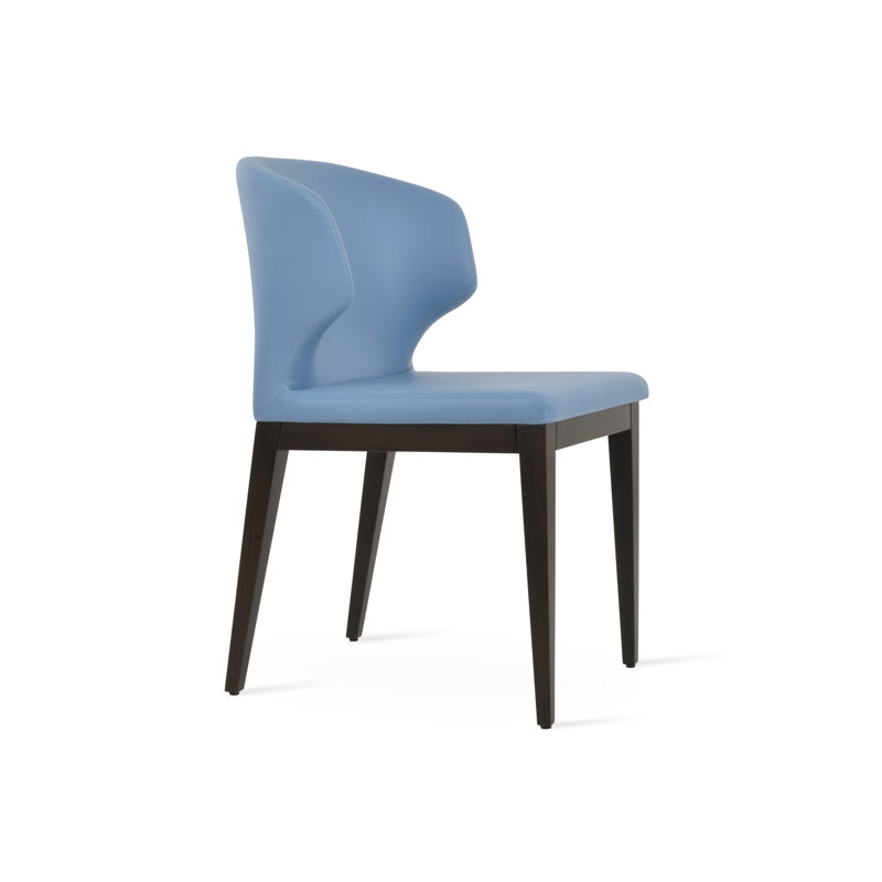 Amed Wood Side Chair, Faux Leather Blue, Beech Wenge