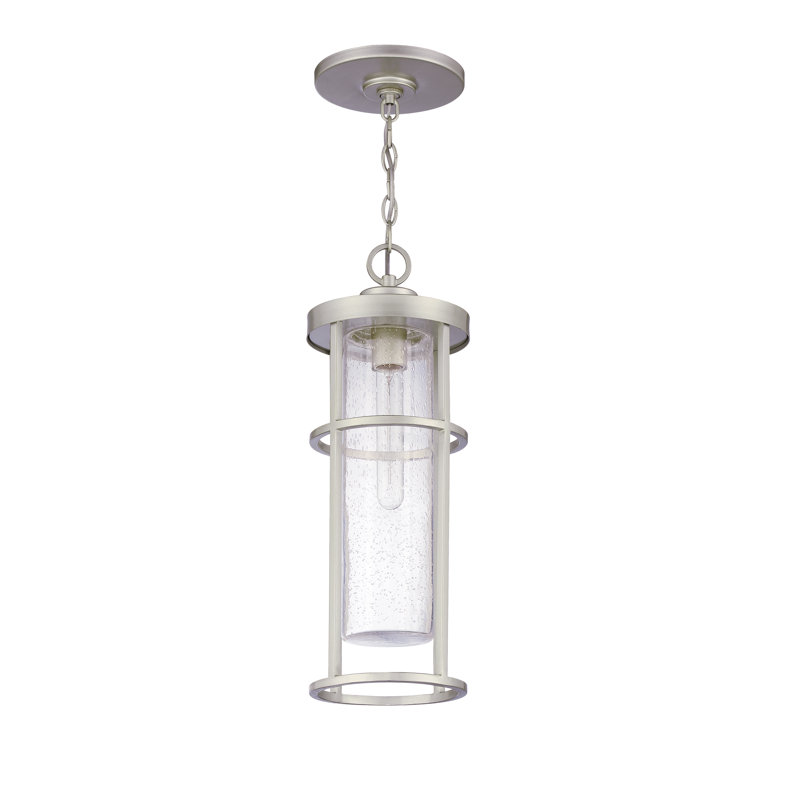 Satin Aluminum Outdoor Pendant Light with Clear Glass Shade