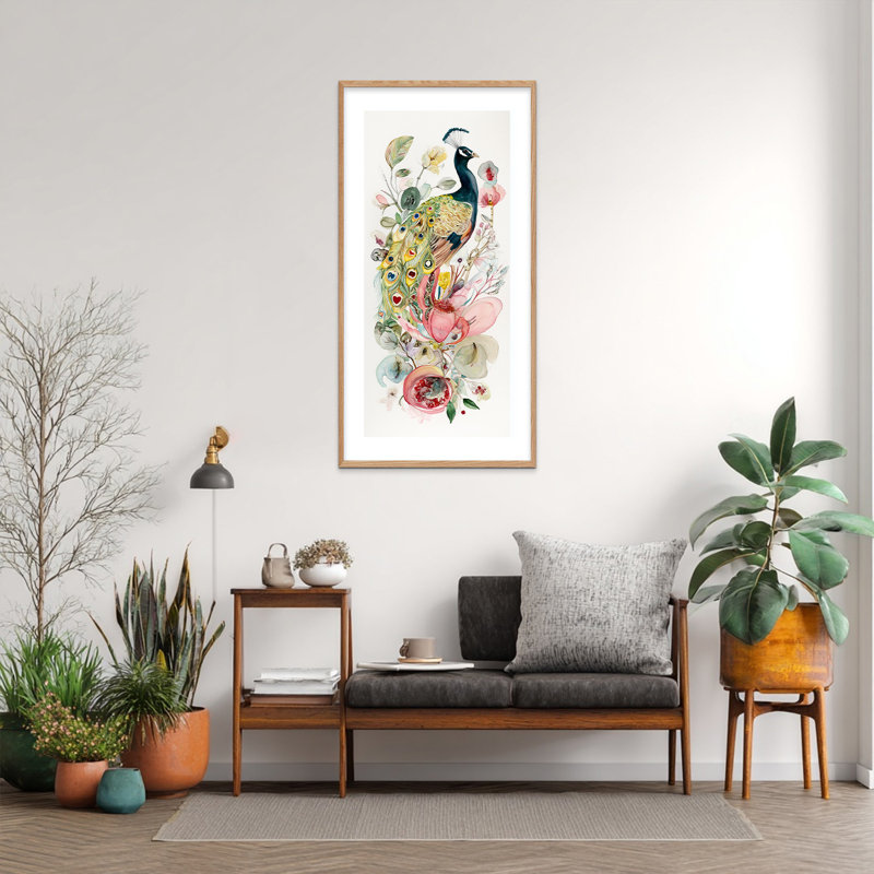 Art mural en toile paon encadré TEPakihi, H 48 po x l 24 po