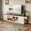 Meuble télé pour téléviseur de 65 po ou moins Farmhouse, système de divertissement à domicile avec éclairage DEL, armoire de rangement ouverte et tablettes réglables, blanc-2042868496-2042868498