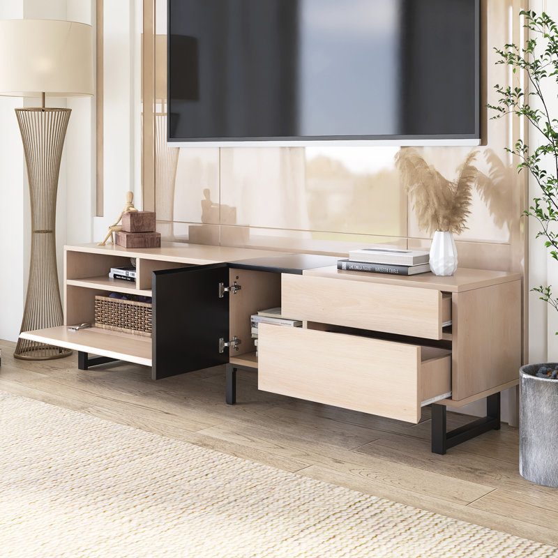 Wood Modern TV Stand For Tvs Up To 80", Natural