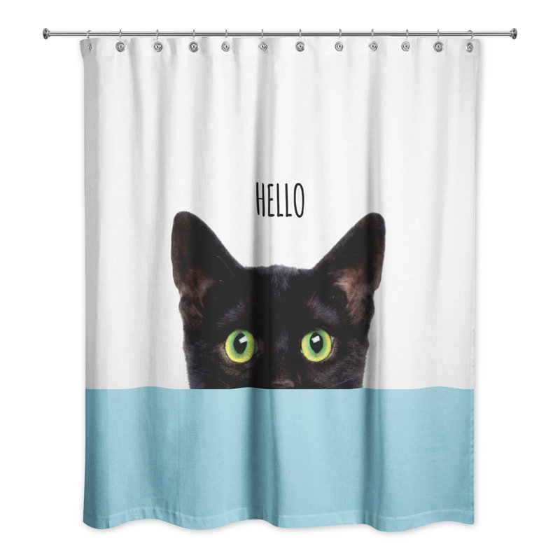 Rideau de douche simple Cats Collection, Blanc / bleu sarcelle