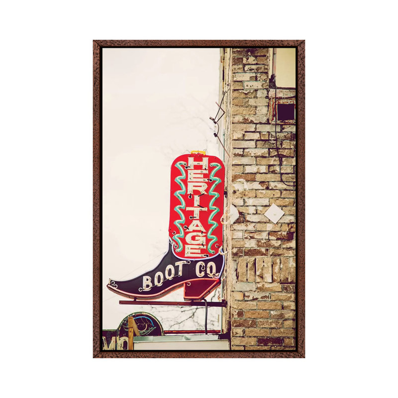 Austin Neon 1 Piece Wall Art on Canvas, 101.6cm H x 66.04cm W x 3.81cm D, Classic Brown Wood Framed