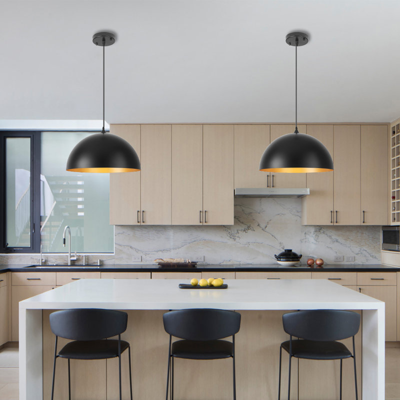 2 Pack Black Pendant Lights 16 Inch Dome Pendant Light, Modern Farmhouse Pendant Light for Kitchen Island, Dining Room, Cafe, Bar