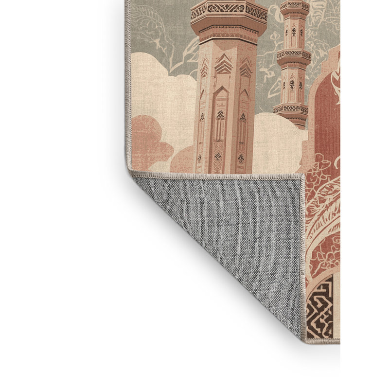 Tapis oriental classique Bates lavable à la machine en brun - reliure beige, 5 x 7