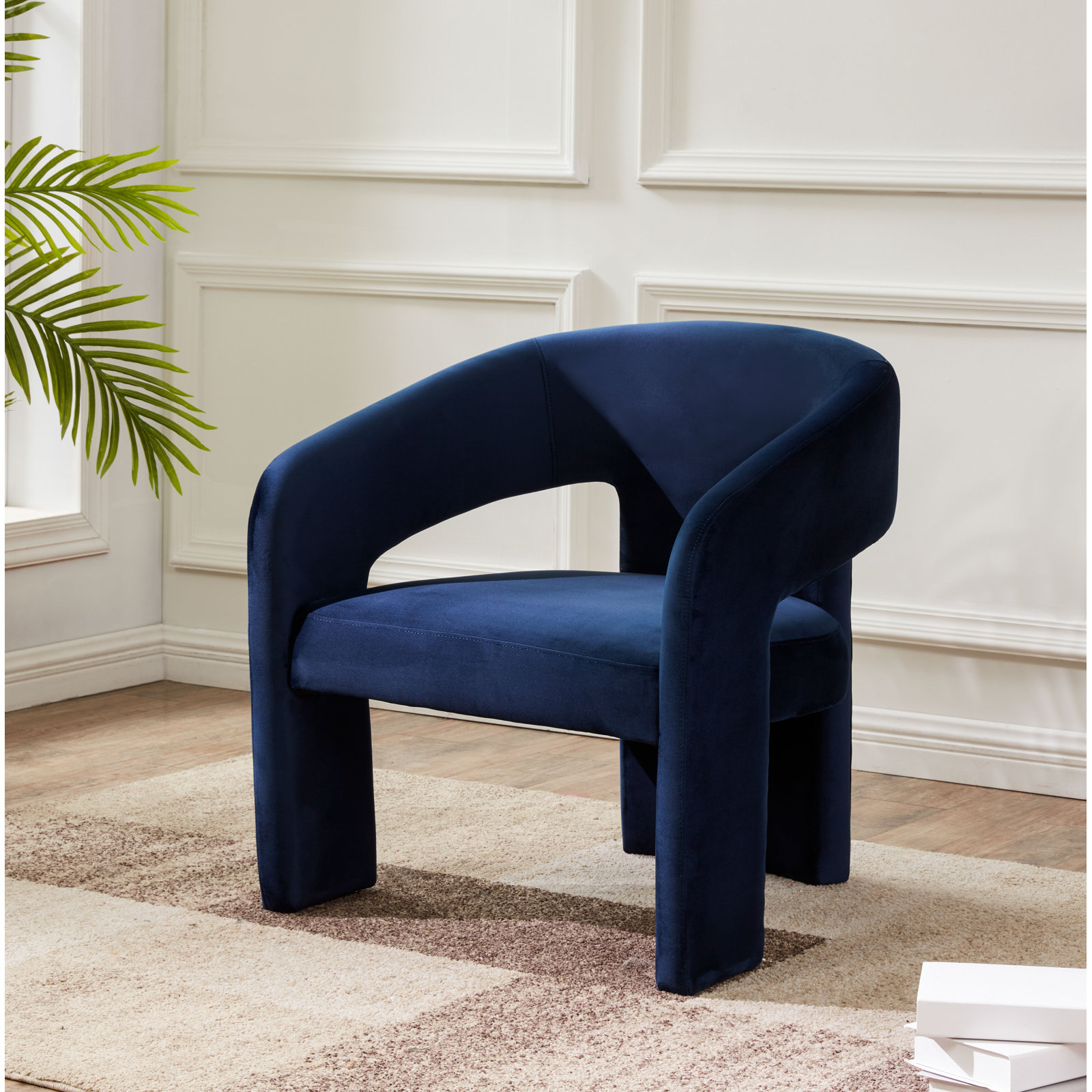 Ashlyn Pine Armchair, Navy Velvet