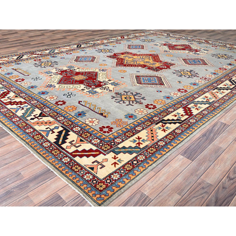 Tapis gris nouvel âge en laine 9 pi 10 po x 13 pi 8 po Zenab