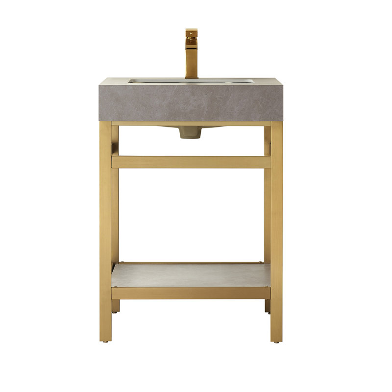 Ensemble de meuble-lavabo simple 24 po Funes, Or brossé, Or brossé, Dalle de pierre calcaire