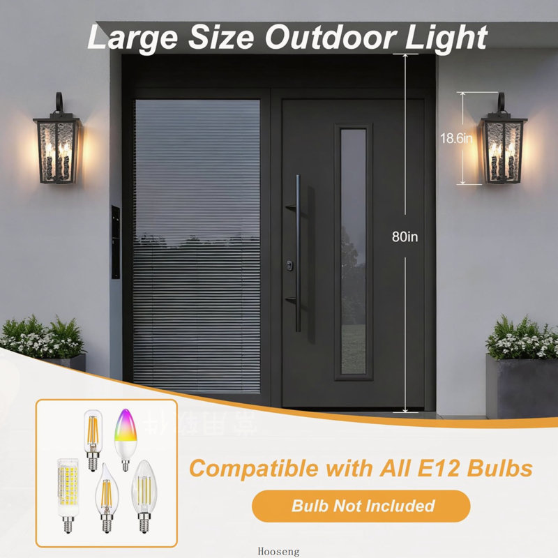 Lanterne murale extérieure crépusculaire de 47 cm (18,5 po), 3 lumières, noire avec verre ondulé, étanche